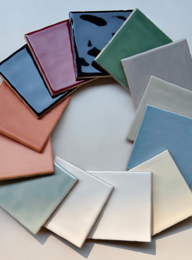 简约现代小瓷砖蓝色红色渐变橘色卫生间厨房小方砖手工砖100X100