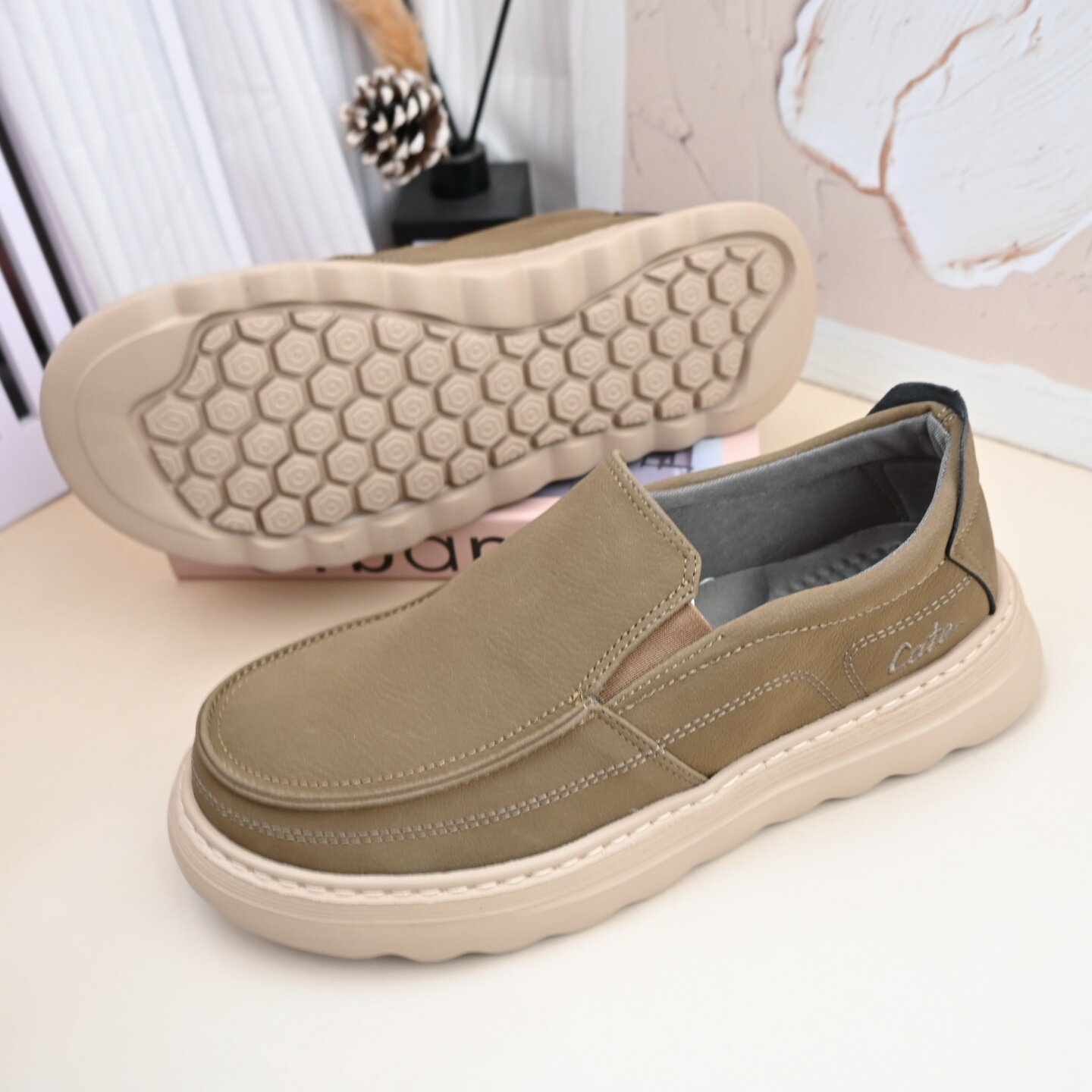 老北京布鞋男春季透气休闲鞋一脚蹬仿皮面轻便时尚青年爸爸鞋舒适