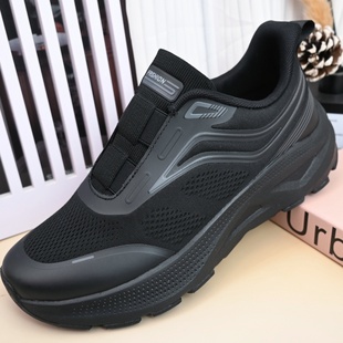 26老北京布鞋春季男单鞋透气网面运动鞋黑色厚底轻便底情侣健步鞋