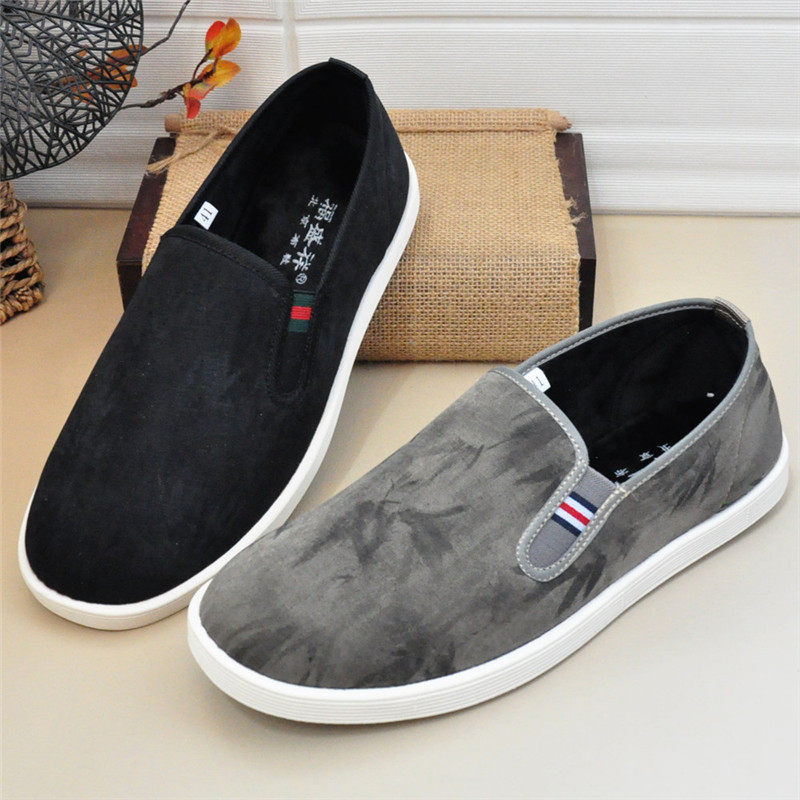 冬季加绒棉鞋男士老北京布鞋国风平底休闲鞋薄绒二棉一脚蹬爸爸鞋