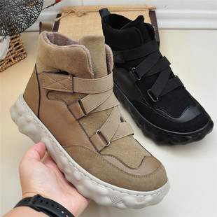 老北京短靴女款2024新款冬季加绒薄绒二棉百搭厚底防滑保暖棉鞋女