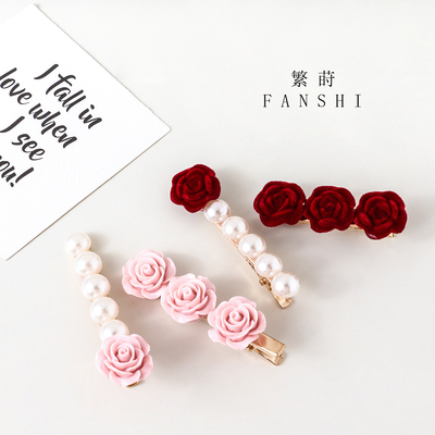 复古珍珠玫瑰山茶花刘海夹