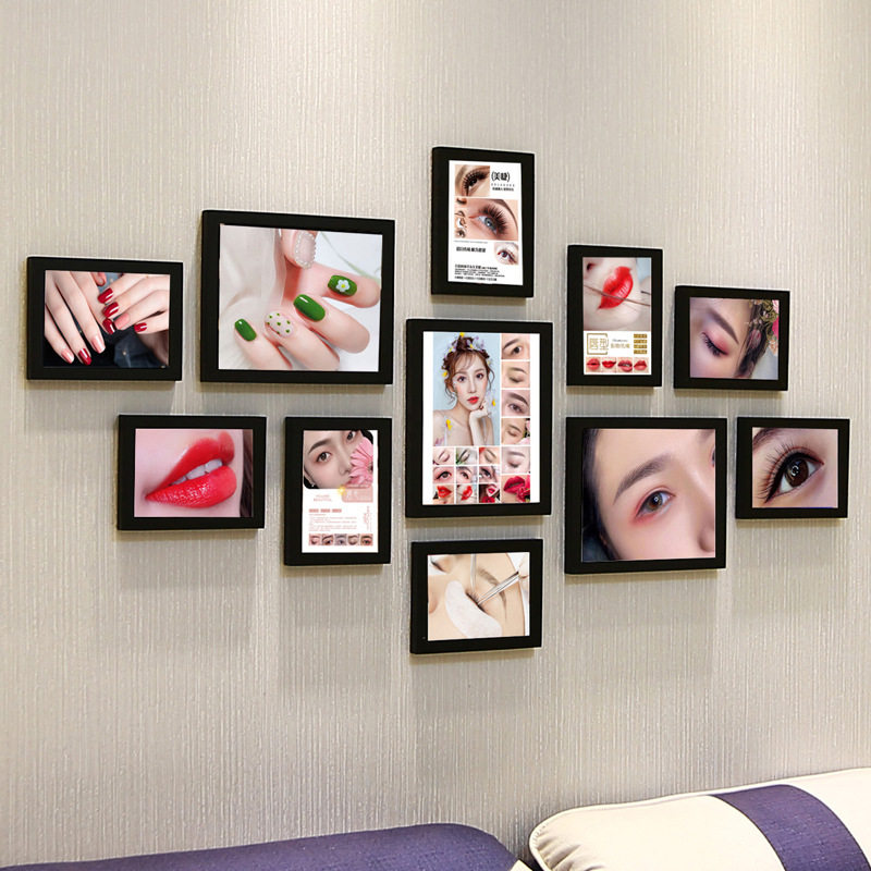 美甲店美睫纹绣半创意照片墙美容墙图片相框组合眉眼唇免打孔