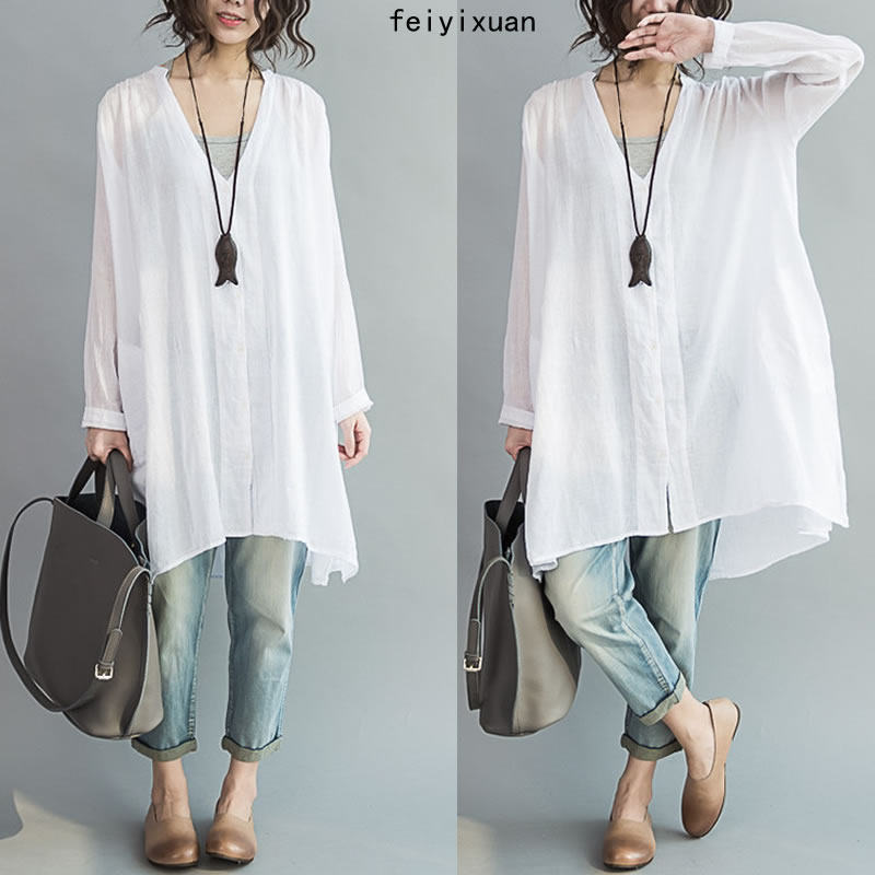 2019春夏新款韩版宽松棉麻衬衫防晒衣中长款女亚麻上衣空调衫罩衫|msdalam kategori Butik wanita / wanita, shirt - dari Buy2taobao.com untuk memberikan perkhidmatan ejen Taobao profesional membeli
