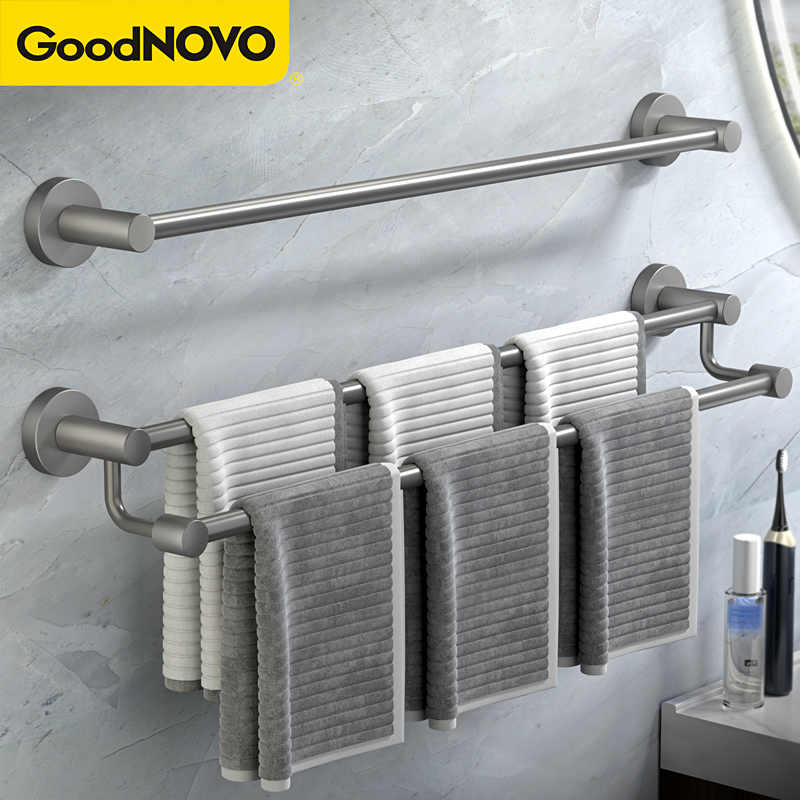 毛巾架双杆免打孔真304不锈钢