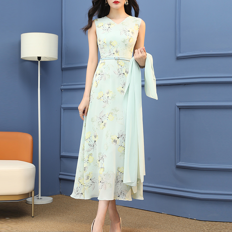 纳绎气质领雪纺连衣裙显瘦