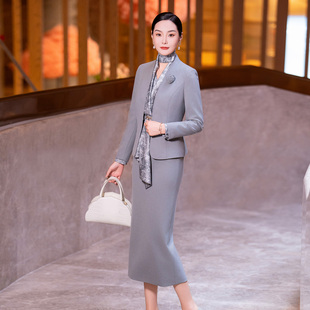 时尚毛呢套装裙女2025冬季新款气质通勤职业西装外套连衣裙两件套