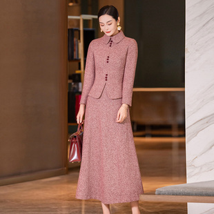 气质端庄修身 时尚 羊毛半身裙两件套 裙女冬新款 红色小香风毛呢套装