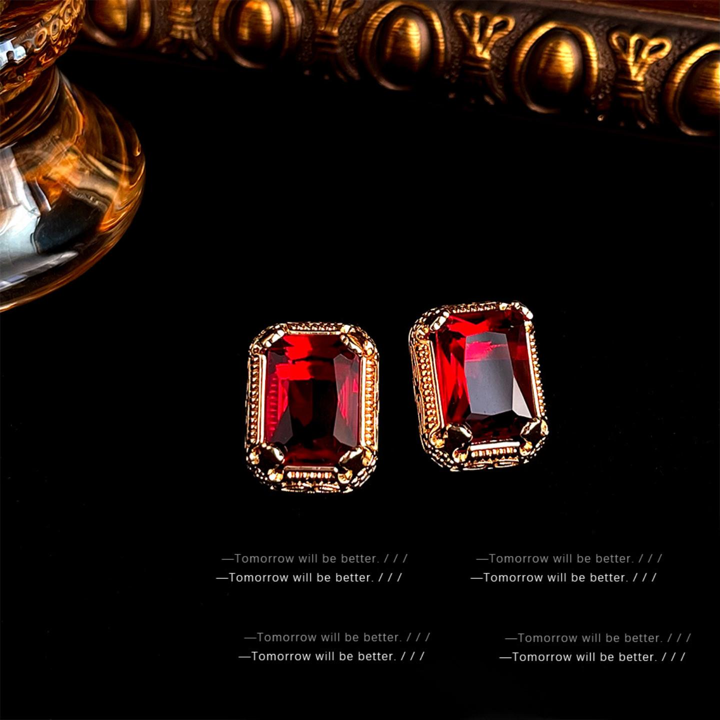 法式复古宫廷风耳环女几何方形