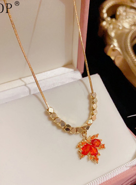 红色枫叶项链女2024年新款潮小众设计感轻奢气质百搭锁骨链颈链女