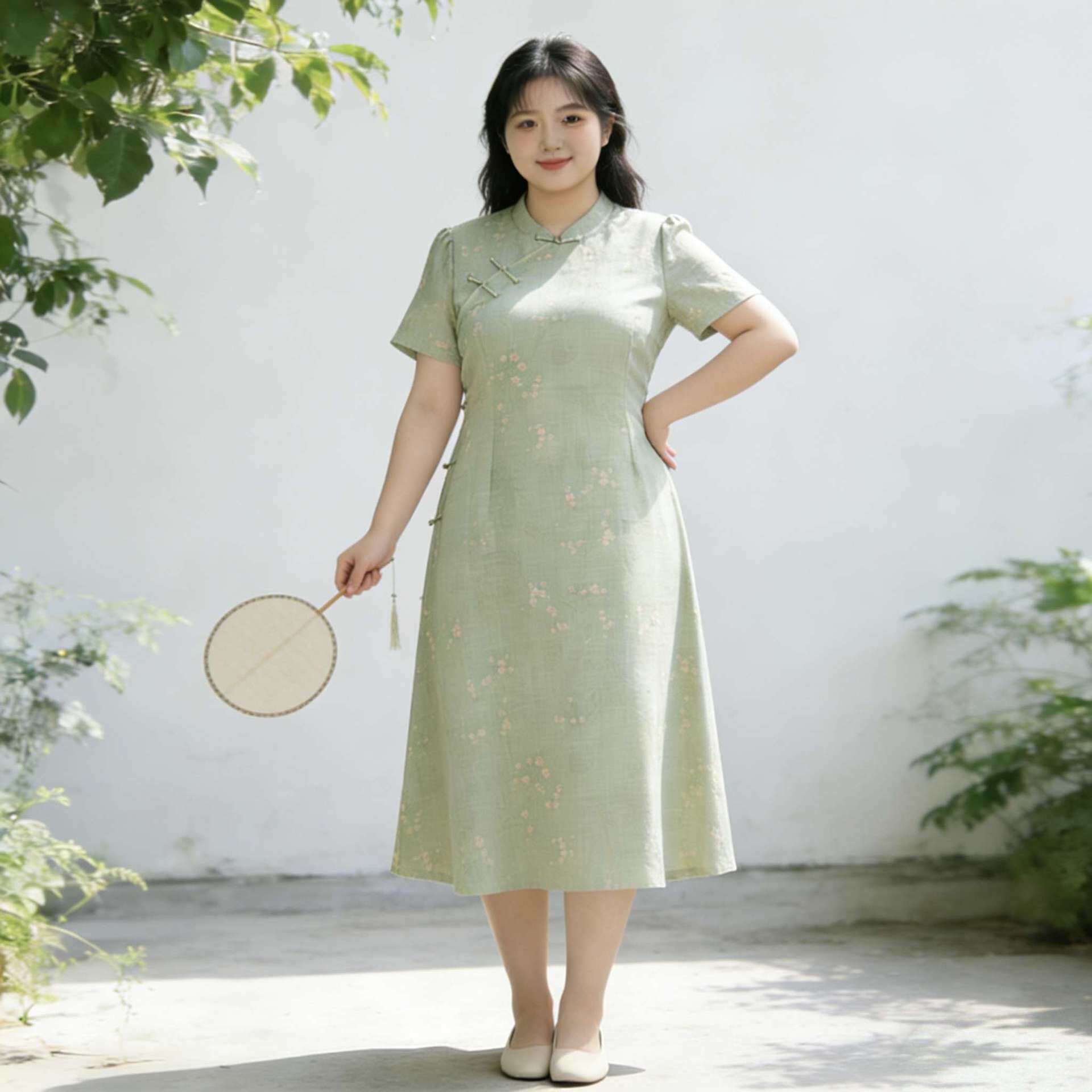 特大码女装夏季300斤胖mm改良旗袍遮肚显瘦新中式国风日常连衣裙