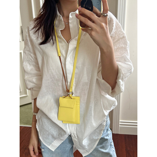 马克龙色真皮挂脖卡包多卡位超薄小巧卡片夹 银行卡工位卡收纳包