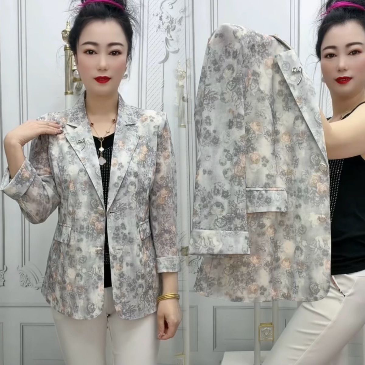 高档防晒网纱西装外套西服上衣潮