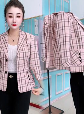 西装格子春秋季西服外套休闲显瘦