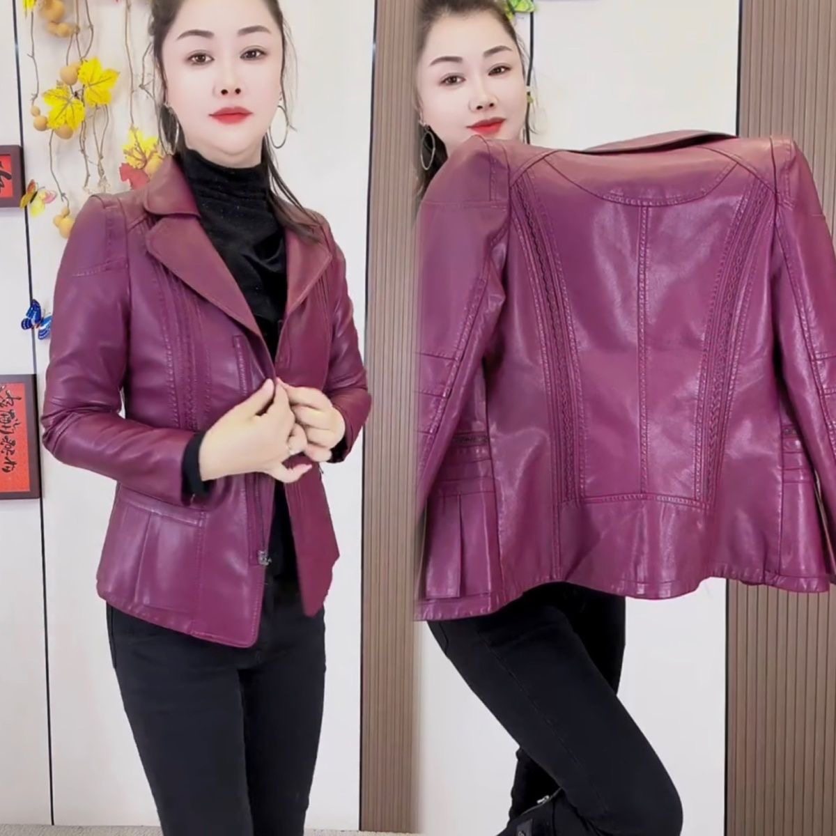 2025年女装皮衣春秋新款40岁妈妈皮衣中年女时尚外套妇女PU皮夹克