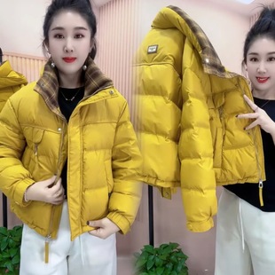 时尚格子拼接短款羽绒服冬季2025新款鸭绒保暖小个子年轻外套ins