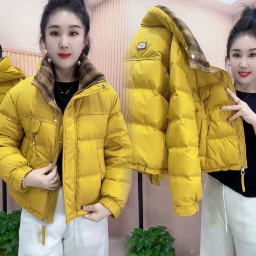 时尚格子拼接短款羽绒服冬季外套