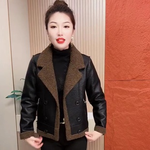 仿海宁真皮衣外套女2025新款爆款秋冬加绒加厚羊羔绒皮毛一体夹克