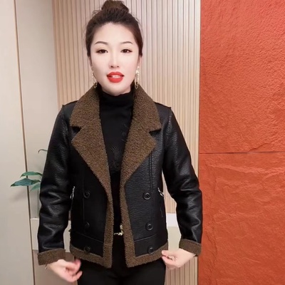皮衣加绒加厚羊羔绒皮毛一体夹克