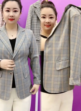 格子小西装上衣长袖职业西服外套