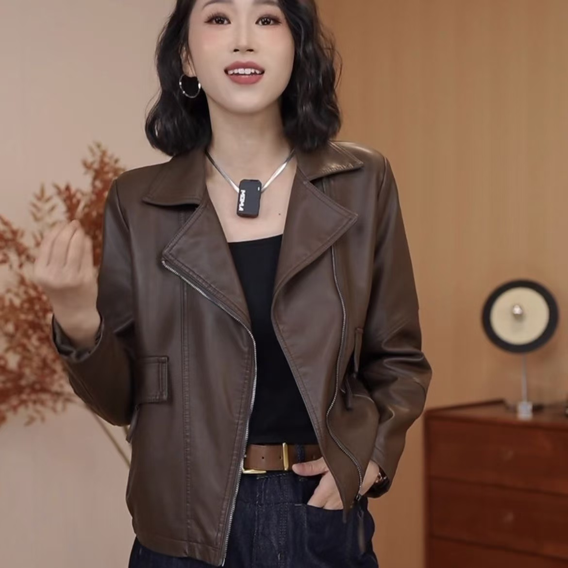显瘦气质机车皮衣短款小个子外套