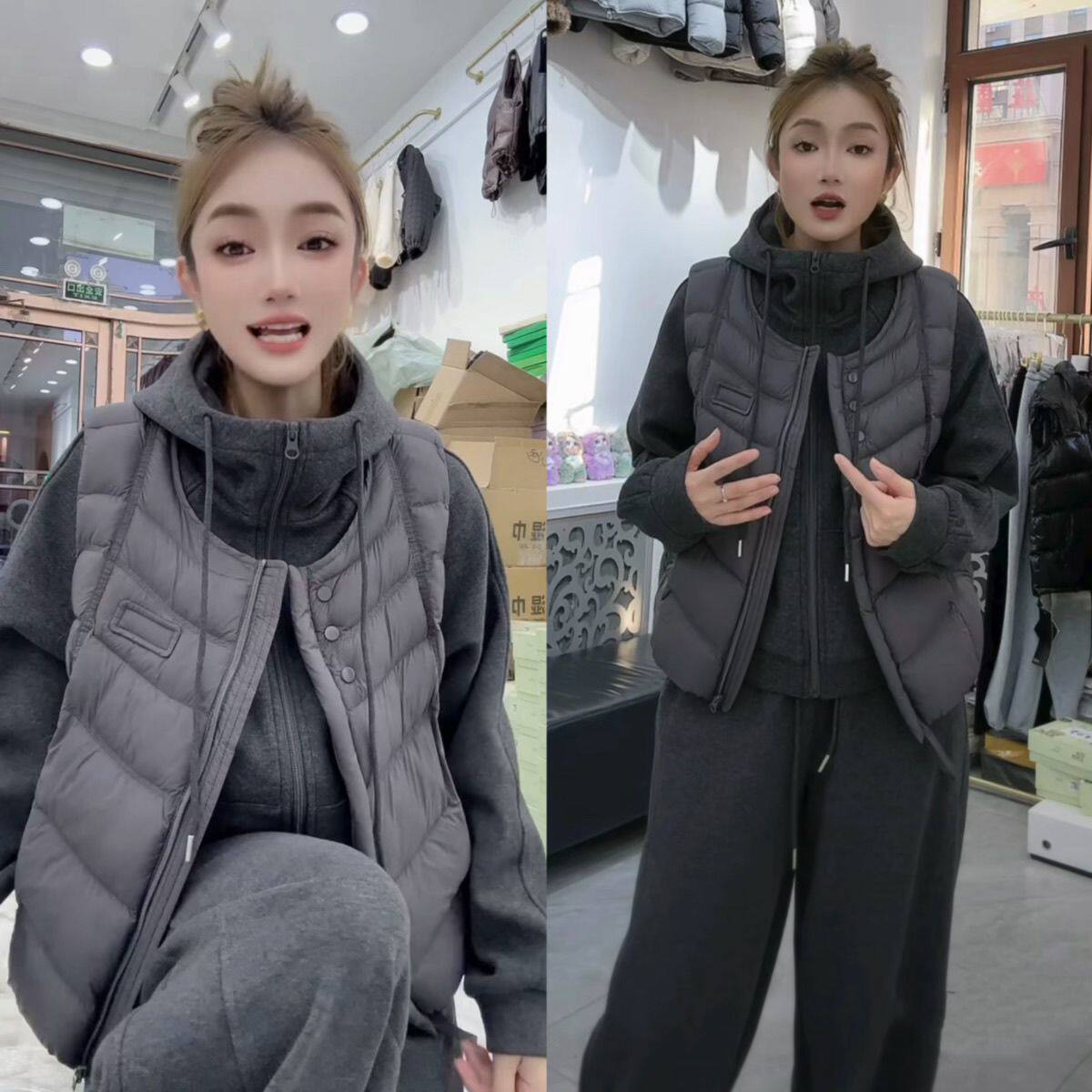 加绒加厚休闲运动套装女2026冬季新款时尚洋气显瘦卫衣马甲三件套