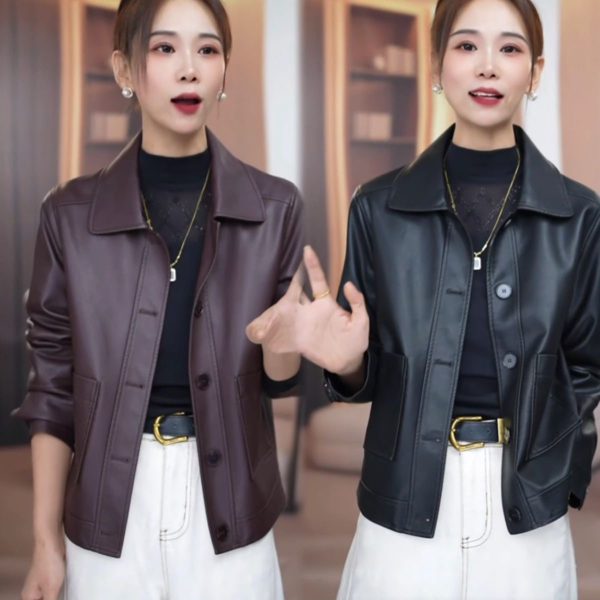 新款小个子气质显瘦百搭皮夹克