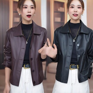 新款 外套女士2025春季 小个子气质显瘦百搭皮夹克 海宁皮衣短款 时尚