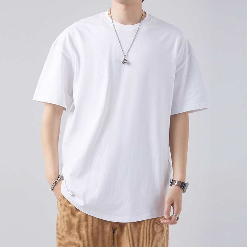 大大牛高端面料亲肤舒适纯棉短袖T恤男宽松圆领纯色百搭夏季上衣