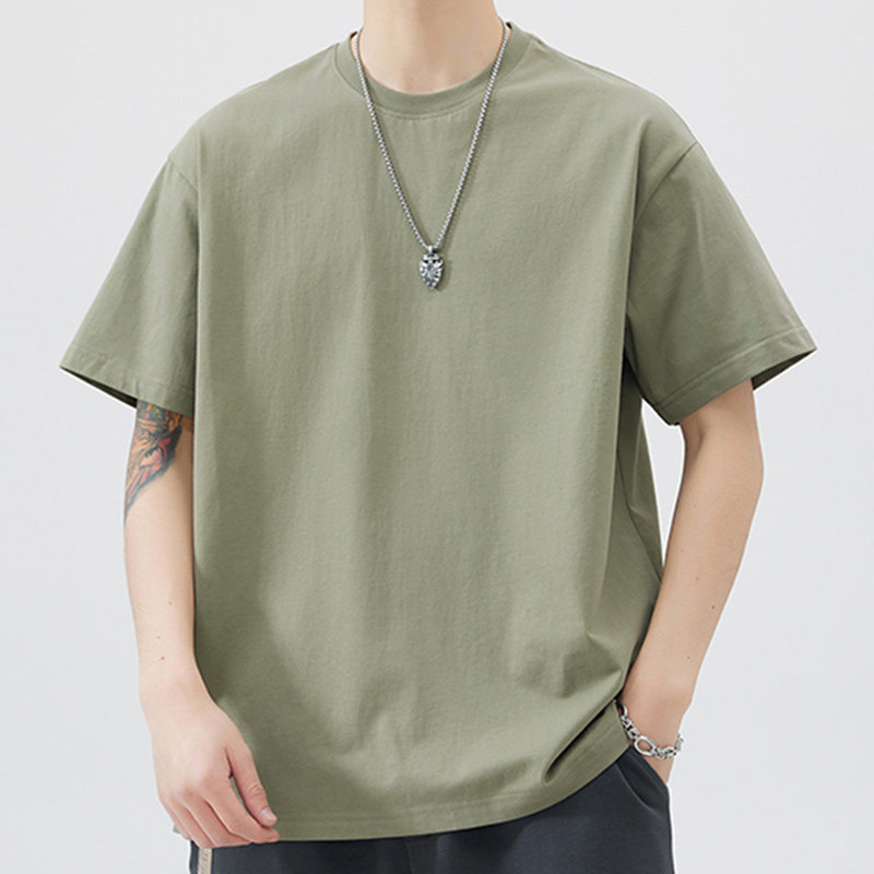 大大牛高端面料亲肤舒适重磅260克纯棉短袖T恤男宽松纯色夏季上衣