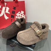 真皮羊羔毛内增高保暖全包勃肯鞋 圆头一脚蹬懒人鞋 女2025冬季 新款