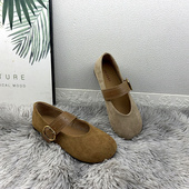 女2026春季 单鞋 新款 浅口一字带芭蕾舞鞋 圆头软底法式 复古玛丽珍鞋