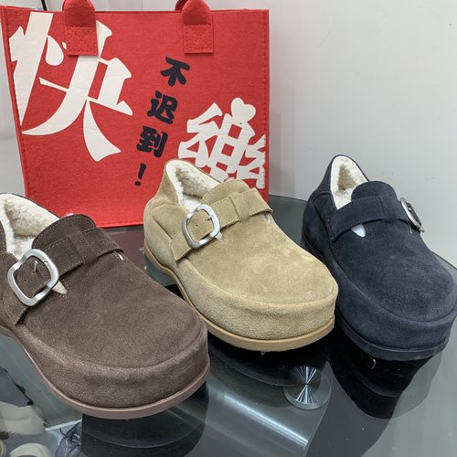 2025秋季新款内增高一脚蹬外穿保暖懒人鞋休闲加绒复古勃肯鞋棉鞋