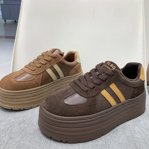 真皮复古厚底德训鞋女2025秋季爆款美拉德休闲系带加绒保暖女棉鞋