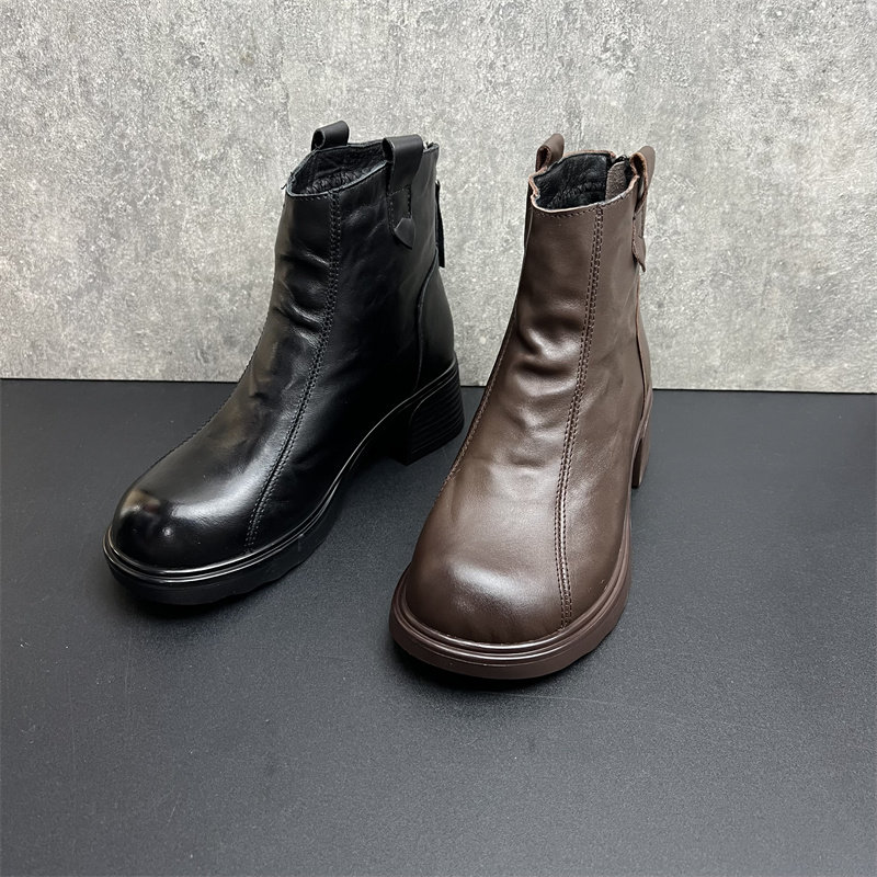 真皮厚底粗跟加绒马丁靴女2025冬季新款大码厚棉保暖切尔西女短靴,女鞋,时装靴,淘宝优惠券,粉丝福利购,淘宝优惠卷