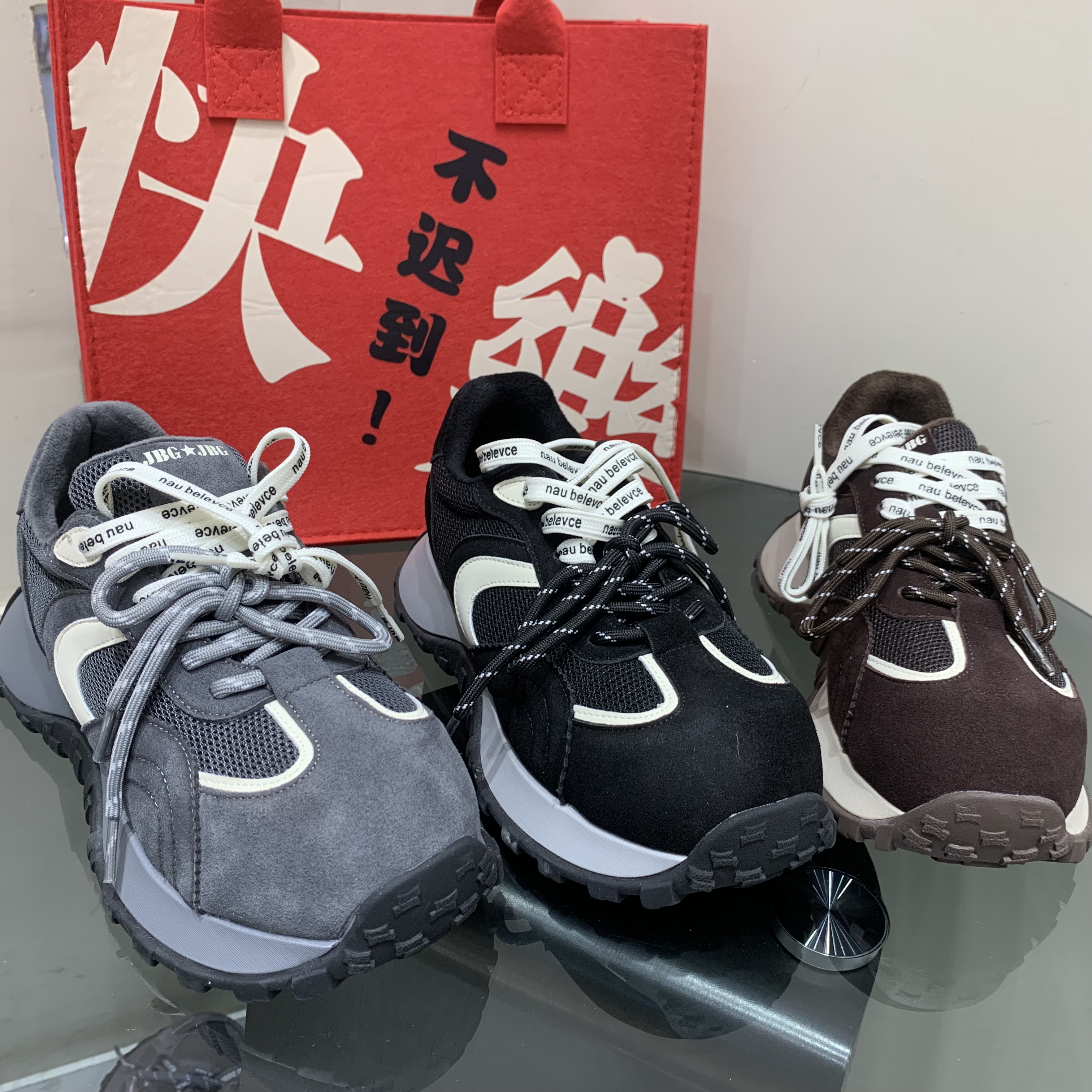 真皮厚底跑步鞋女2025秋冬新款加绒保暖德训鞋双鞋带增高运动鞋