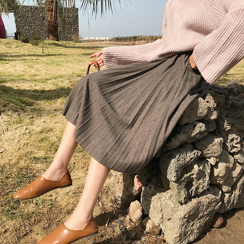 高腰A字百褶半身裙女春秋冬2021新款毛呢百搭针织中长款大摆伞裙|msdalam kategori Butik wanita / wanita, skirt - dari Buy2taobao.com untuk memberikan perkhidmatan ejen Taobao profesional membeli