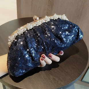 手拿包女镶钻2024新款 亮片链条斜挎包 旗袍宴会包高级感手拎包时尚