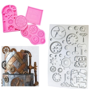 齿轮盾牌皇家卫兵钟表金属管道巧克力翻糖蛋糕硅胶模具软陶粘土模