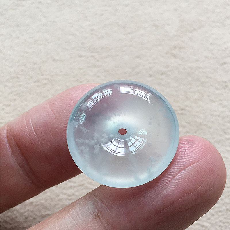 缅甸翡翠高冰种木那雪花棉玉平安扣吊坠老种a货冰透起光玉怀古扣