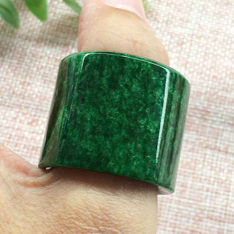 珠宝翡翠满色扳指男A货冰糯种翠绿色玉扳指23.5mm霸气男鉴定证书