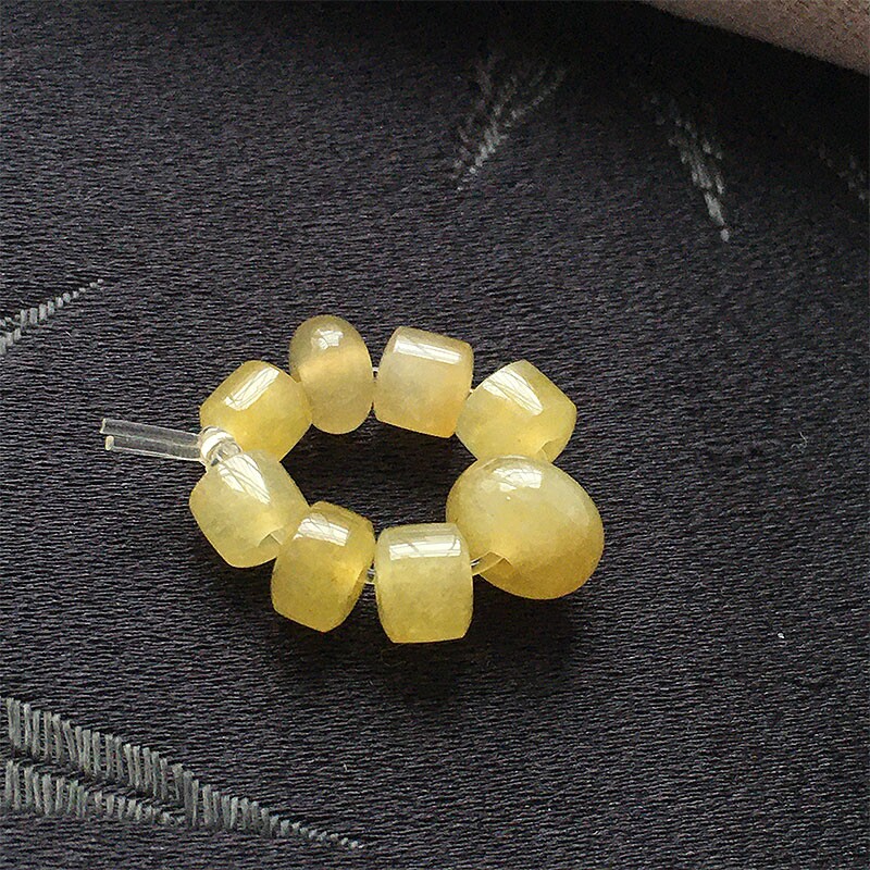 缅甸翡翠冰种黄翡玉珠子配珠手串玉珠子老种a货冰黄玉手链珠一手