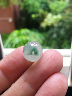 缅甸翡翠玻璃种飘蓝花珠子吊坠卡12.5mm老种a货冰透水润玉珠配珠