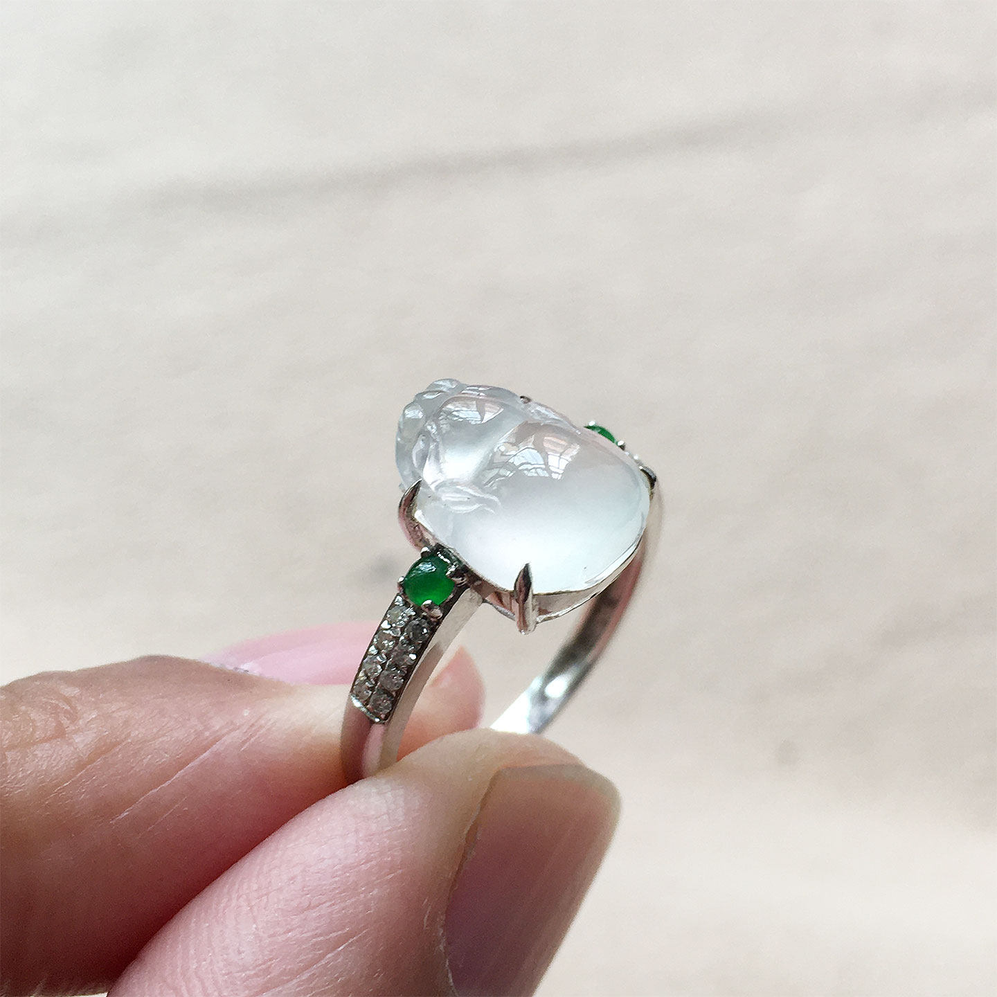 玉长廊18K金A货翡翠貔貅戒指