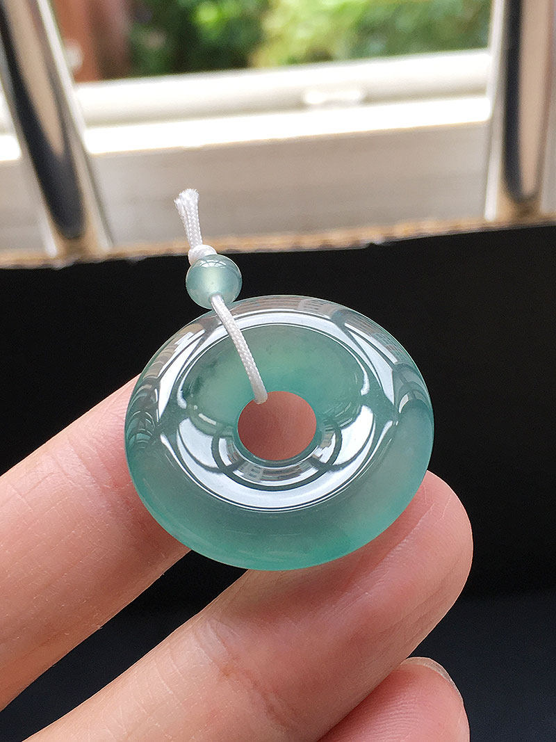 缅甸翡翠冰种老蓝水平安扣吊坠女款老种a货冰水润怀古玉扣湖水蓝