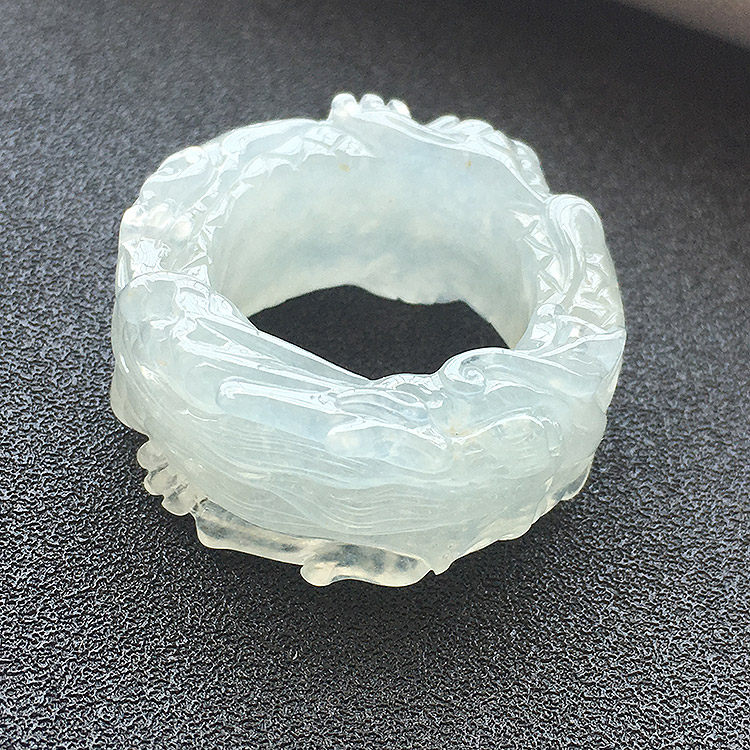 翡翠冰种精雕龙扳指男款19.8mm缅甸A货老坑高档玉指环戒指翠玉环