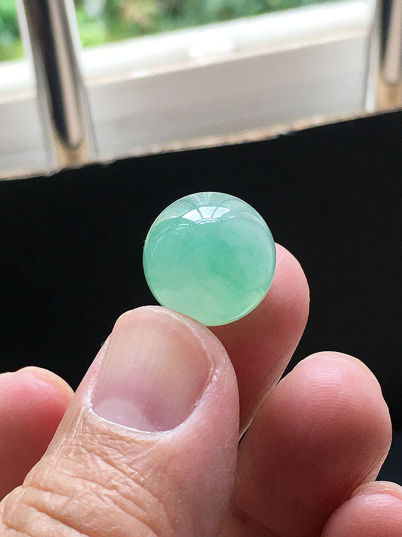 珠宝翡翠高冰种晴水绿大珠子卡15.5mm老种a货冰透浅绿配珠圆玉珠