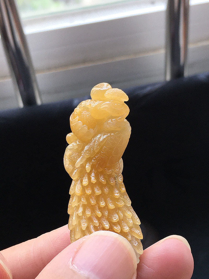 缅甸翡翠冰种黄翡精雕花开富贵吊坠老种a货冰透特色玉凤凰挂件