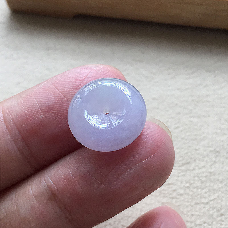 缅甸翡翠冰种紫罗兰平安扣吊坠老种a货冰透水润紫春色玉扣怀古女