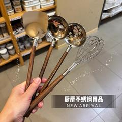 日本木柄304不锈钢汤勺火锅汤勺漏勺套装拉面勺大号盛粥汤匙防烫